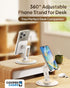 Cooper 360° Stand - Adjustable Cell Phone Stand for Desk | 360° Click-Rotating, Multi-Angle, Non-Slip Metal Base, Foldable & Portable | iPhone Stand for Desk, Cell Phone Stand Holder (Cream White)