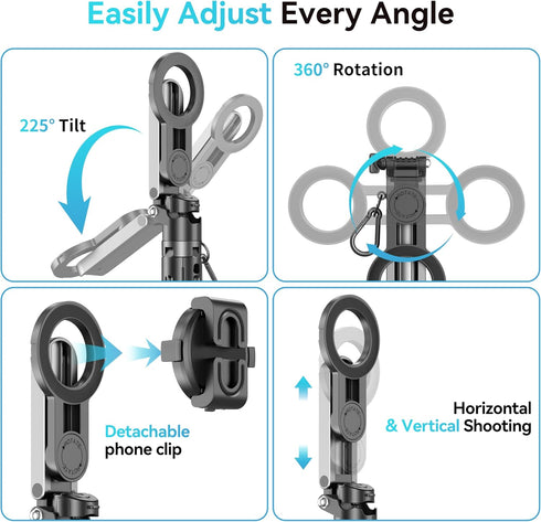 Fourpillars 3-in-1 MagSafe Phone Tripod, Portable Pocket Size Selfie Stick, Magnetic Phone Stand for iPhone & Android