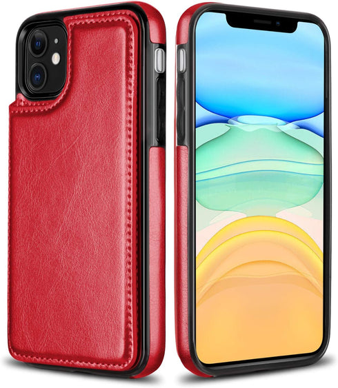 HianDier Wallet Case for iPhone 11, 6.1-inch Slim Protective Cover with Credit Card Slot Holder, Red