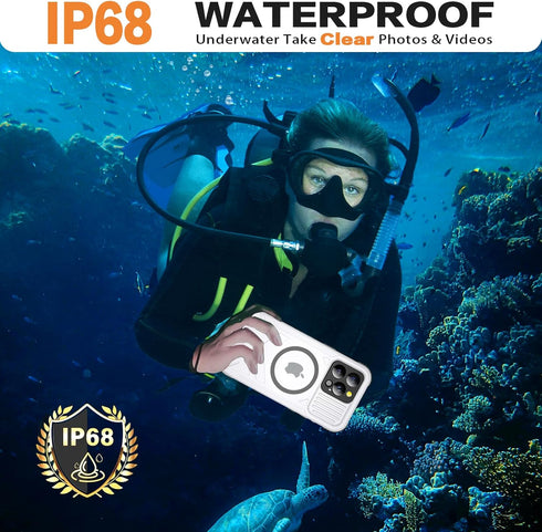 iPhone 15 Pro Max Waterproof Case Compatible with MagSafe, Translucent Slim IP68 Underwater Built-in Screen Protector,