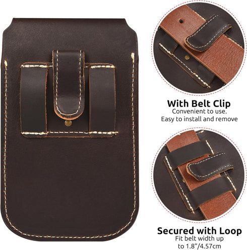 Genuine Leather Phone Holster with Belt Clip, Cell Phone Pouch for iPhone and Smartphone, Leather Phone Case