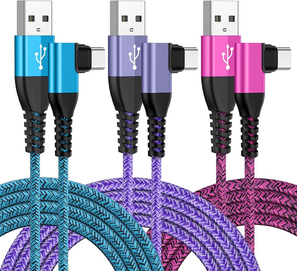 USB Type C Cable 6FT 3Pack Fast Charging Right Angle Cable for iPhone 15 Pro, Samsung Galaxy A55 A35 A33 A32 5G