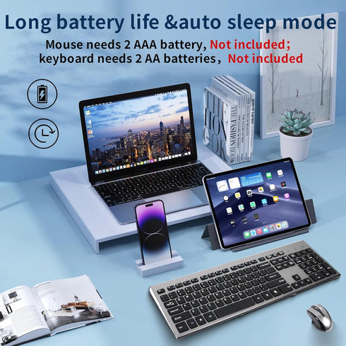 KANGRUI Wireless Keyboard and Mouse Combo - 17 inch Full Size 2.4G USB Ergonomic Slim Silent Wireless Keyboard and