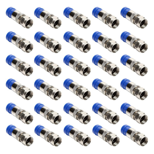 RG6 Compression F Type Straight Antenna Cable Connector Coax Adapter, Pack of 30