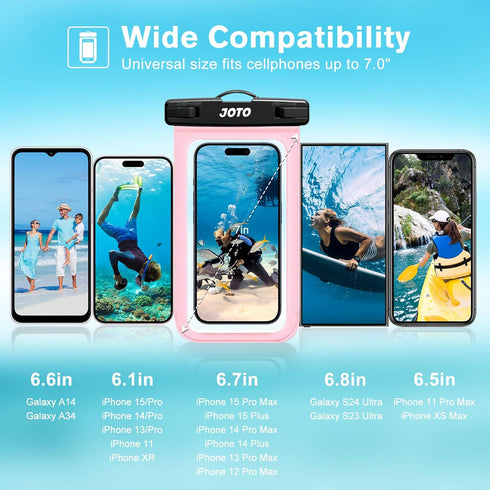 JOTO IPX8 Waterproof Phone Pouch Case, Underwater Dry Bag for iPhone 15 14 13 12 11 Pro Max, 2 Pack