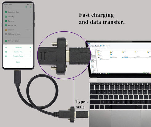 USB Type C 3.1 Panel Mount Adapter Cable - USB-C 3.1 Gen2 10Gbps Male to USB C Female Panel Mount Screw Cable, Supports
