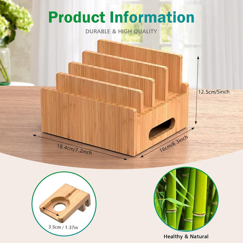 Pezin & Hulin Cell Phone Charging Stations, Bamboo Dock Organizer for Multi Devices, Tablets, Smart Watch, with Pack of