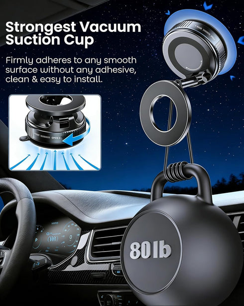 MARUVI Car,2800gf Mount,360 Vacuum Magnetic Phone Holder for Strong Magnetic Phone Adjustable & Reinforced Suction Cup