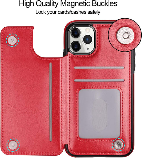 HianDier Wallet Case for iPhone 11 Pro Max, Slim Protective Case with Credit Card Slot (Red)