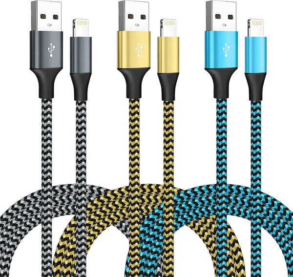 Apple MFi Certified 6FT iPhone Charger 3 Pack - Fast Charging Nylon Braided USB Lightning Cable for iPhone & iPad.