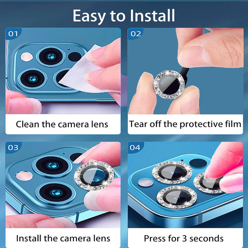 Nothers Bling Camera Lens Protector 3 Pack for iPhone 12/12 Pro/12 Mini/11/11 Pro/11 Max, HD Tempered Glass, Silver.