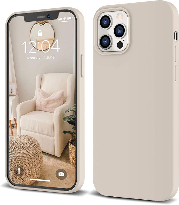IceSword iPhone 12 Pro Max Case Stone, Light Beige Liquid Silicone Shockproof Cover, 6.7" Soft Anti-Scratch Lining