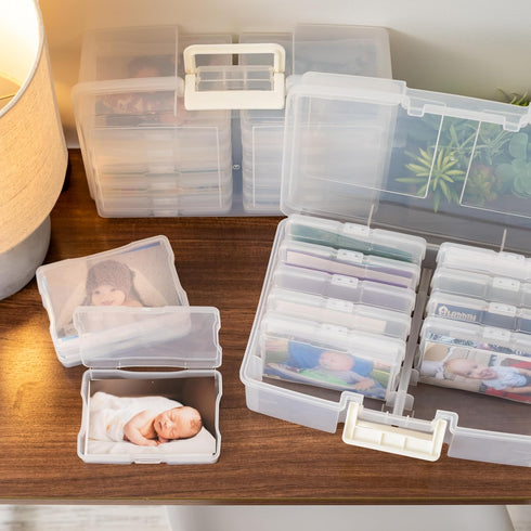 IRIS USA 4"x 6" Photo Storage Box - 2-Pack Container Keeper Organizer with 12 Cases for Pictures Crafts