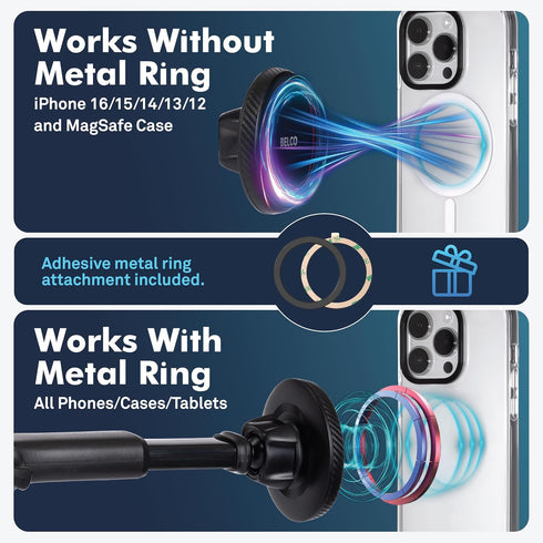 BELCO Magnetic Phone Holder for Car Suction Cup Phone Mount with Adjustable Rotating Arm and Lock Mechanism