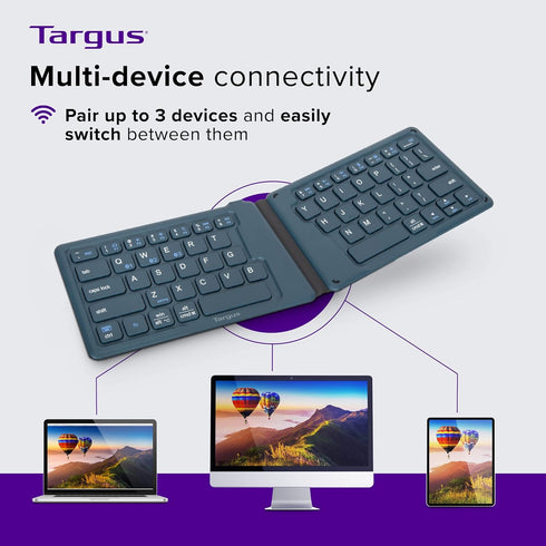 Targus Ergonomic Foldable Bluetooth Keyboard, Split Travel Wireless Keyboard, Rechargeable for Android, iPhone,