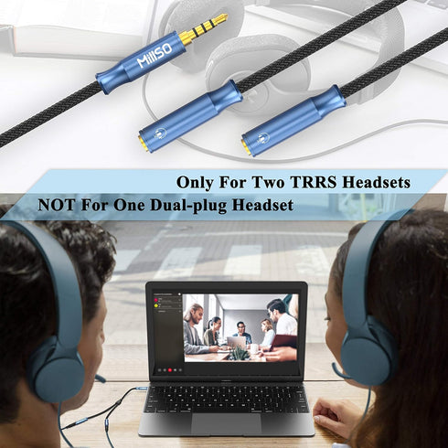 MillSO 3.5mm 4 Pole TRRS Audio Splitter Cable, Nylon Braided Stereo Aux Splitter for 2 Headsets, 1 FT