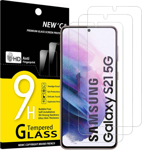 NEW'C Tempered Glass Screen Protector for Samsung Galaxy S21 5G (6.2) - Pack of 3, 9H Hardness, Anti-Scratch,