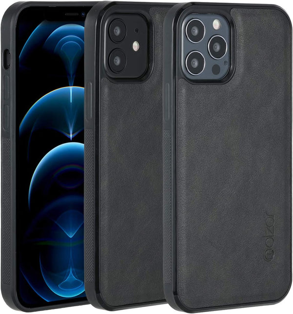 molzar GripBig Series Case for iPhone 12 and 12 Pro, Built-in Metal Plate for Magnetic Mount, Black/Black