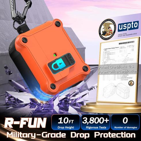 R-fun AirPods 3rd Generation Charging Case Cover, Full Drop Protection with Cleaner Kit & Keychain (Orange)