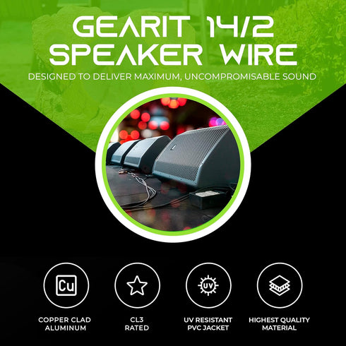 GearIT 14/2 Speaker Wire (20 Feet), 14 Gauge (Copper Clad Aluminum) - Outdoor Direct Burial in Ground/in Wall / CL3 CL2