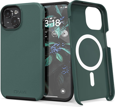 Crave Dual Guard iPhone 15 Case - Forest Green, MagSafe Compatible, Shockproof Dual Layer Protection for Apple iPhone