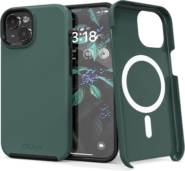 Crave Dual Guard iPhone 15 Case - Forest Green, MagSafe Compatible, Shockproof Dual Layer Protection for Apple iPhone