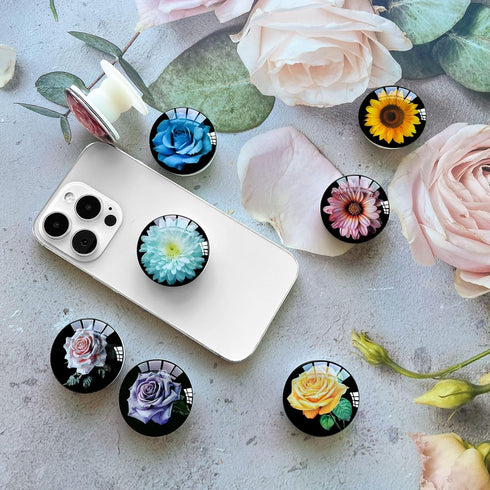 Ksadiye Translucent Clear Phone Grip with Expanding Kickstand,Cell Phone Collapsible Stand Sunflower Flower Design