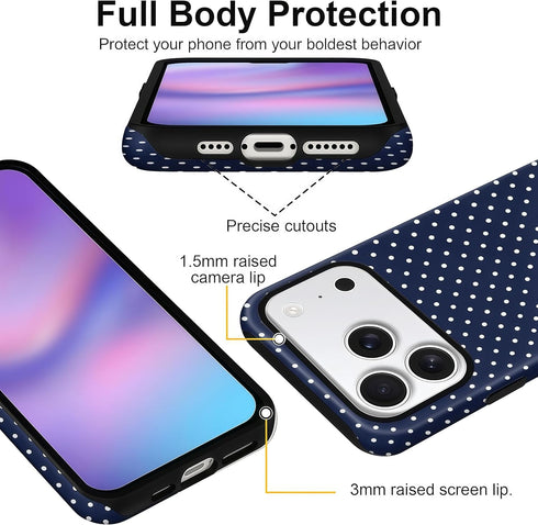 Aleviker 17 2-Layer Case for iPhone Pro Max, Glossy Hybrid Hard Shell, Aesthetic Scratch Resistant Cover, Navy Blue