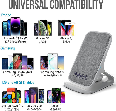 Fast Wireless Charger, Qi-Certified 10W Max Charging Stand for iPhone 15/14/13/12/11, Samsung Galaxy with QC3 Adapter