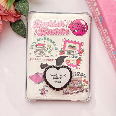 VJQ Emotional Support Kindle Grip,Heart Shape Accessories for Kindle,Phone Grip,Collapsible Stand Holder for Phone
