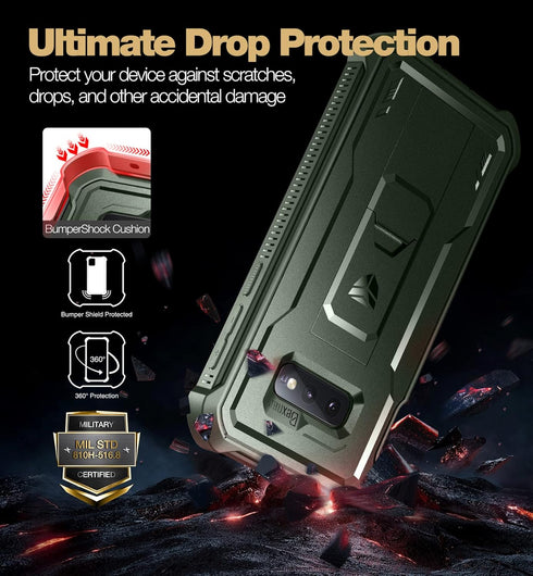 Dexnor Case for Samsung Galaxy S10e - Built-in Screen Protector and Kickstand, Heavy Duty Protection (Army Green)