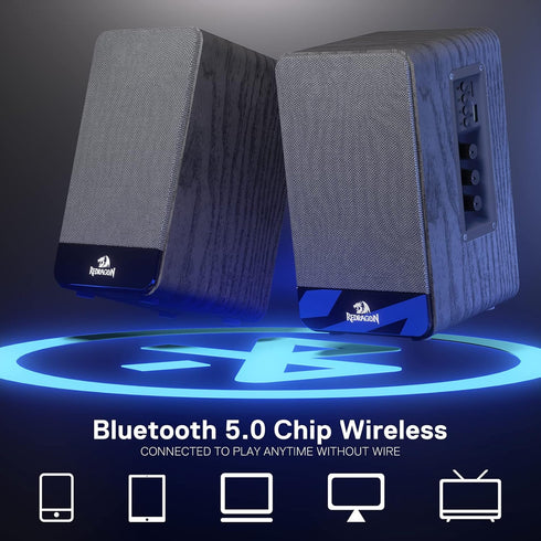 Redragon GS813 Wireless Desktop Speakers, 2.0 Bookshelf Speaker, 20W Output, BT 5.0, Enhanced Bass/Treble Knob