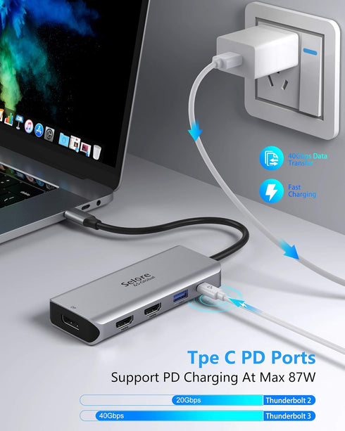 USB C Docking Station Dual Monitor, 9 in 1 Triple Display Docking Station for USB C Thunderbolt 3 Laptops