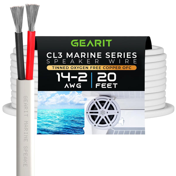GearIT 14/2 Marine Wire 20 Feet, 14AWG Gauge Tinned OFC Copper Speaker Cable, White