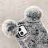 LUVI Plush Furry Case for iPhone 12, Cute Cartoon Bear Ear with Bling Glitter, 3D Diamond Bowknot, Gray
