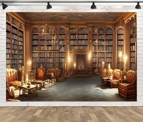 BELECO 5x3ft Fabric Vintage Library Backdrop Wooden Bookshelf Books Sofa Lounge Reading Room