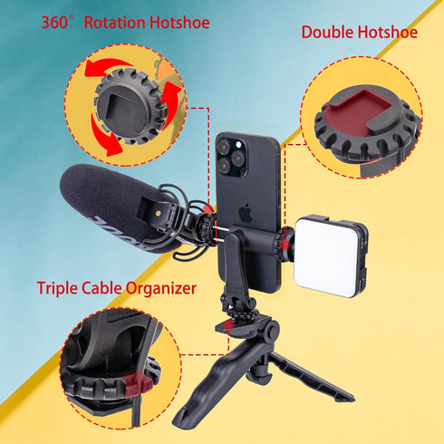 Zeadio Phone Tripod Stabilizer Grip, Smartphone Handheld Portable Selfie Stick Desktop Tabletop Stand Mount Holder
