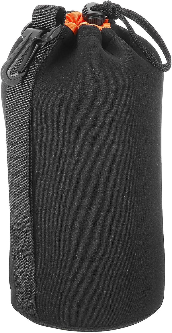 PATIKIL Camera Lens Bag, 3.9" ID x 9.8" H, Drawstring Pouch, Thick Neoprene, Black, Orange, for DSLR Lens