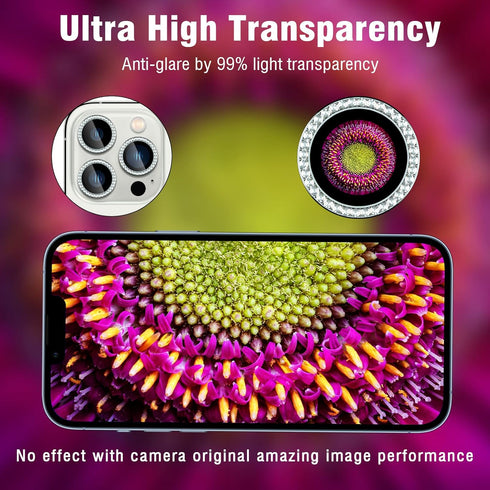 Xfilm Bling Diamond Camera Lens Protector for iPhone 13 Pro/Max, Scratch Proof HD Clear Tempered Glass, Case Friendly
