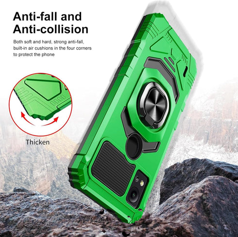 TJS Compatible Case for Cricket Icon 5 & AT&T Motivate 4, Heavy Duty Drop Protection Cover with Tempered Glass (Green)