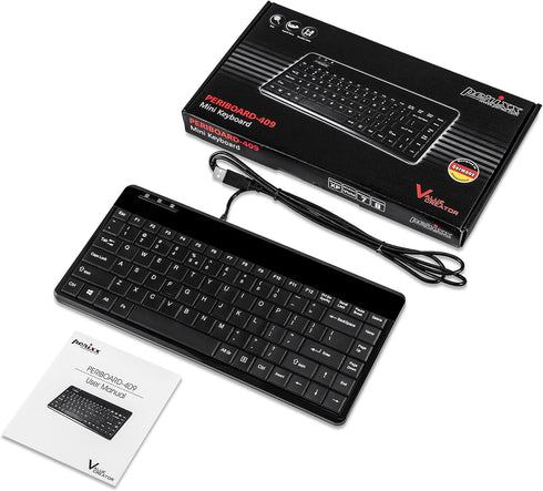 Perixx PERIBOARD-409H Wired USB Mini Keyboard with 2 USB Hubs, Black