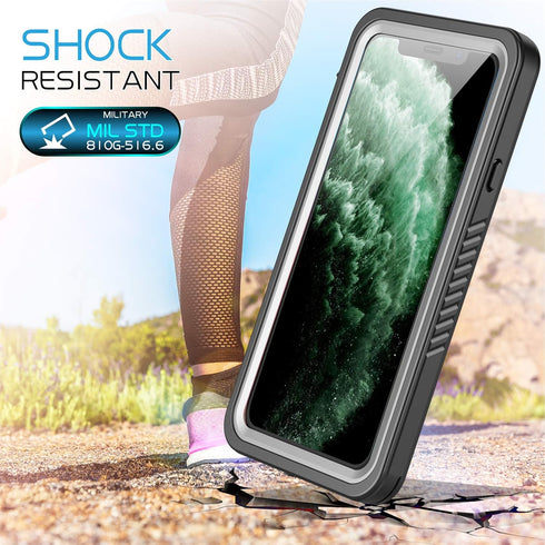 Compatible with iPhone 11 Black/Clear Waterproof Case, Full-Body Rugged Bumper with Built-in Screen Protector
