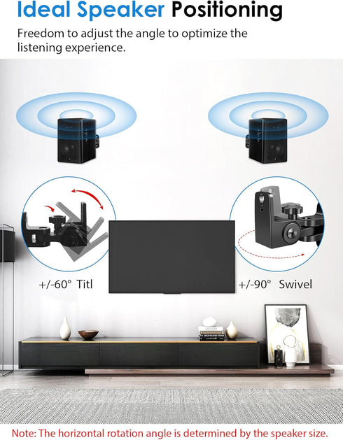 Speaker Wall Mounts, Universal Mounting Bracket for Small Surrounding Sound Speakers, Tilt Swivel Speaker Shelves, Compatible with Bose, JBL, KEF & Others, Hold up to 30 lbs, 1 Pair