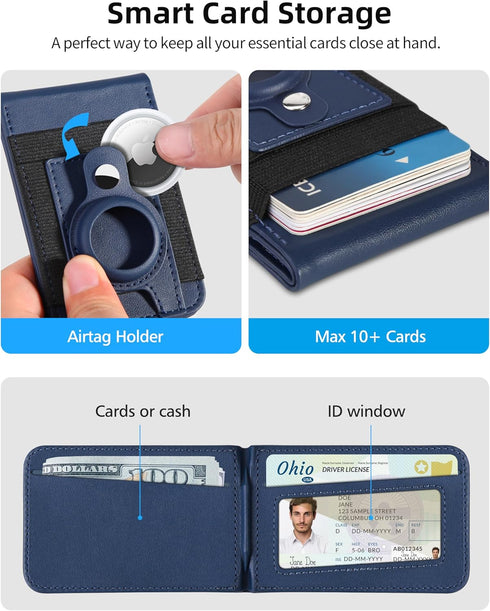 MagSafe Wallet Stand with Airtag Holder, Strongest Magnetic Phone Wallet for iPhone 16/15/14/13/12 Series, RFID