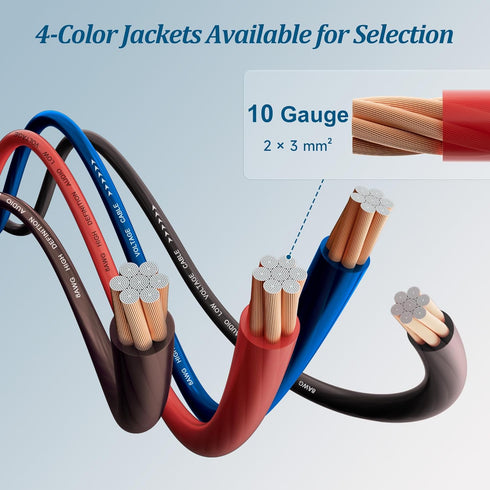 10 Gauge Wire (50FT Each, Black/Red/Blue/Brown), 4-Pack Automotive Power Ground Cable