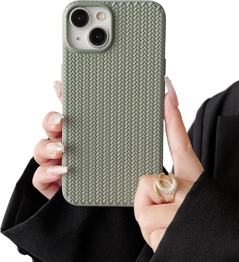 Case for iPhone 13/iPhone 14 - Cute 3D Laid Braid Woven Pattern Design - Soft TPU Shockproof Pea Green