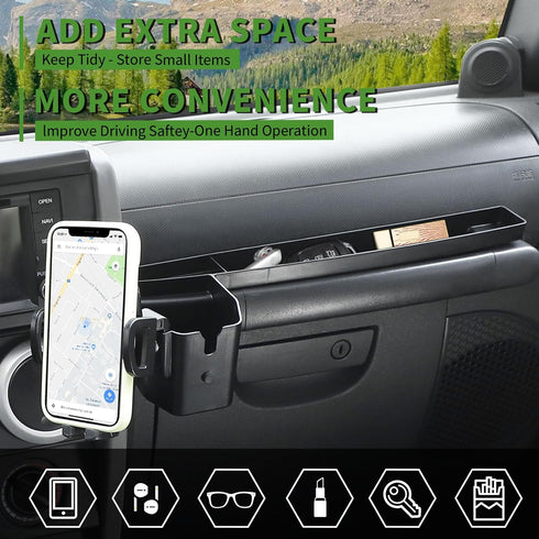 Multi-Mount Metal Road Passenger Phone Holder - Fit for 2007-2010 Jeep Wrangler JK JKU, Phone Mount Storage Tray