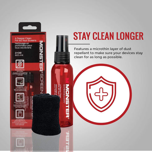 Monster 2 oz. Spray Screen Cleaner Kit with Microfiber Cloth for Electronic Devices, Ideal for iPad and iPhone