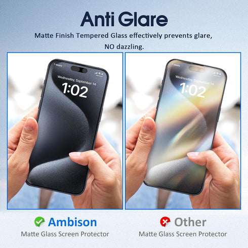 Ambison [2 Pack Matte Glass Screen Protector Designed for iPhone 15 Pro, Install Frame/Bubble Free/Anti-Glare&Fingerprint/Smooth as Silk, 9H Tempered Glass compatible with iPhone 15 Pro 2023 6.1inch
