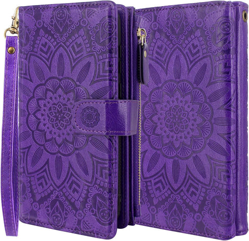 Harryshell Detachable Magnetic Zipper Wallet Case for Samsung Galaxy Note 20 Ultra 5G, 12 Card Slots, Flower Purple